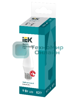 Лампа светодиодная LED 9Вт 230В 4000К E27 свеча LLE-C35-9-230-40-E27 IEK