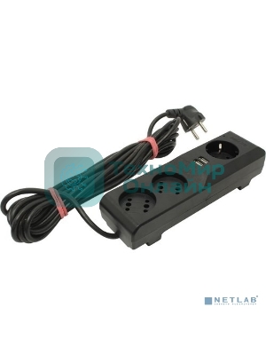 Сетевой фильтр Surge protector Pilot 3G 3xGP euro outlets, 10А/2.2 кВа, 2xUSB, 1.8m, черный