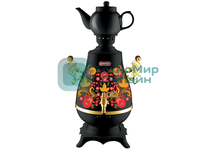 Самовар Centek CT-0092 B (черн+рисунок+золото), 4.0л, 2300 Вт, поддерж.t + LED индикатор