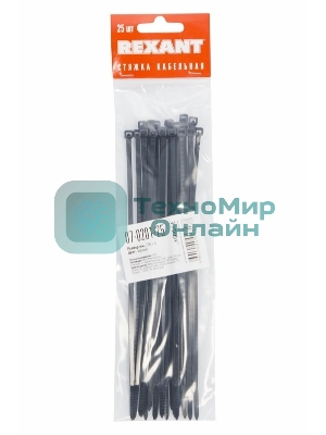 Хомут-стяжкa нeйлонoвая Rexant 200x3,6 мм, черная, упаковка 25 шт.