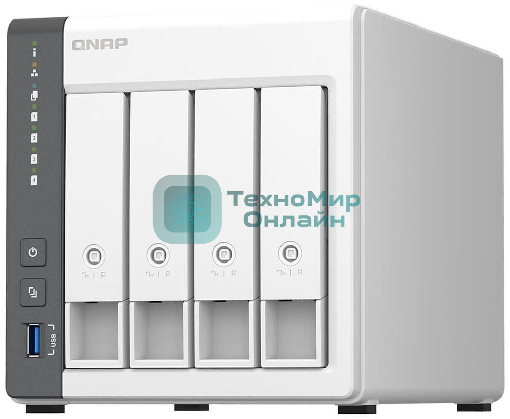 Сетевое хранилище SMB QNAP TS-433-4G NAS 4 HDD trays. ARM 4-core Cortex-A55 2.0GHz, ram 4 Gb (max), 1x1GbE, 1x2.5GbE, 2xUSB 2.0 port,1xUSB 3.2 Gen 1
