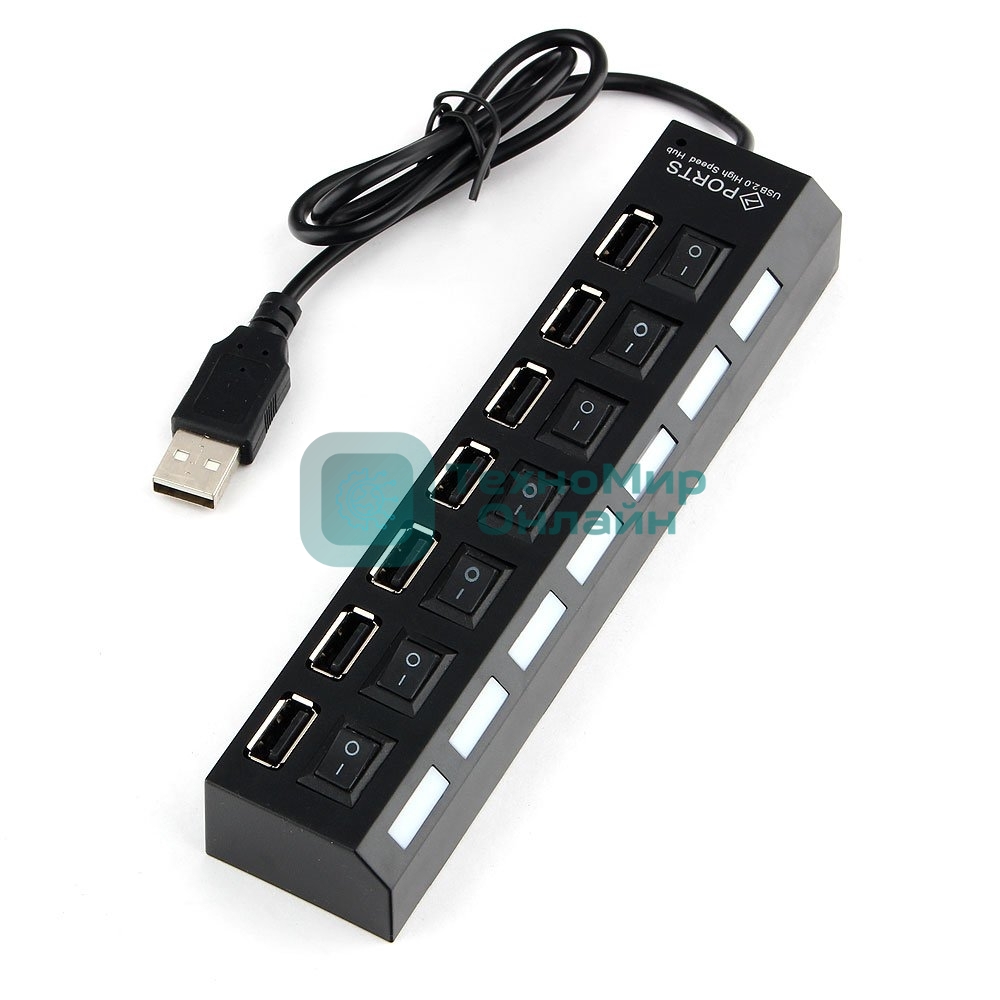 Концентратор USB 2.0 Gembird UHB-U2P7-02, 7 портов, питание, блистер