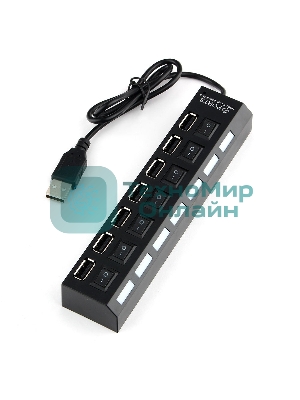 Концентратор USB 2.0 Gembird UHB-U2P7-02, 7 портов, питание, блистер