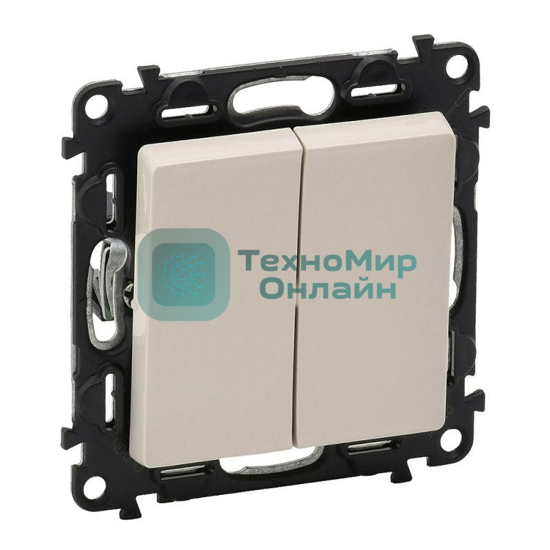 Механизм выключателя 2-кл. СП Valena Life 10А IP20 250В с лицевой панелью; безвинтовые зажимы сл. кость Leg 752505