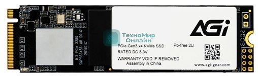 Накопитель SSD AGI AI198, 256Gb, PCIe 3.0 x4, M.2 2280, NVMe, R/W 1936/1217