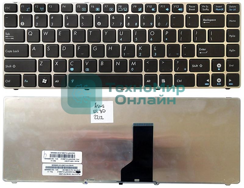 Клавиатура для ноутбука Asus UL30 K42 черная с серебристой рамкой