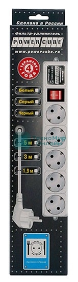 Сетевой фильтр Powercube SPG-B-10-WHITE 3 м, 5 розеток, белый, коробка