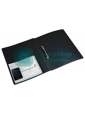 Папка на 2-х кольцах Бюрократ -0818/2RBLCK A4, пластик, 0.7мм корешок 18мм, внутренний и торцевой карман, черный