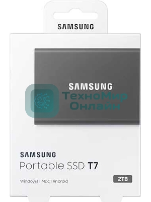 Внешний SSD Samsung T7, 2TB, USB 3.2 Gen 2 Type-C, R/W 1050/1000, титан