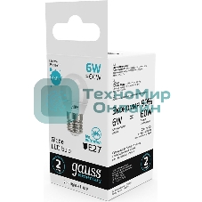 Лампа светодиодная Gauss Elementary 6Вт цок.: E27 шар 220B 4100K св. свеч. белый. ней. (упак.: 10 шт)