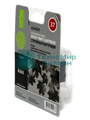 Картридж струйный Cactus CS-PG37 черный (9 мл) для Canon Pixma iP1800/iP1900/iP2500/iP2600/MP140/MP190/MP210/MP220/MP470/MX300/MX310a