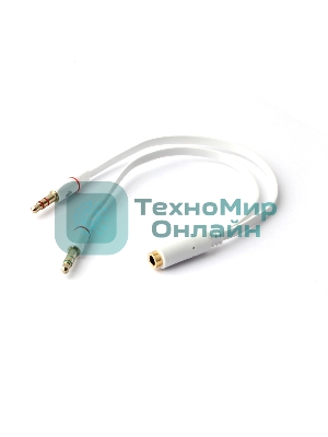 Кабель аудио Cablexpert CCAB-02-35F2M-0.2MB. 3.5 Jack 4pin(F)/2х 3.5 Jack(M) наушники и микрофон, черный, 0.2м, блистер