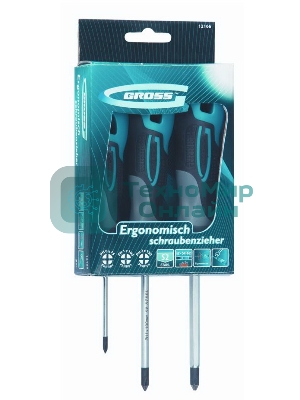 Набор отверток Gross 12166 3 шт, PH S2, трехкомпонентная рукоятка PH0, PH1, PН2