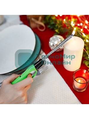 Бытовая газовая пьезозажигалка с классическим пламенем многоразовая (1 шт.) зеленая СК-302W с гибким стержнем Сокол