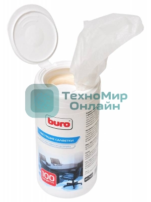 Салфетки Buro BU-Tsurl, 100 шт. для пластиковых поверхностей и офисной мебели туба 100шт влажных