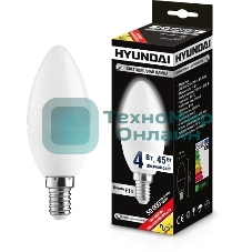 Лампа светодиодная Hyundai LED02-C35-4W-4.5K-E14 (белый свет) cерия Candle (уп-ка 20/100 шт)