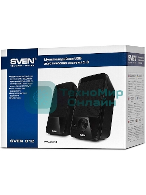 Акустическая система SVEN 312, черный 2.0, 100 – 20 000 Гц, 4Вт