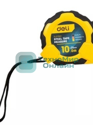 Рулетка Deli DL3799 10мx25мм, Автостоп, ударопрочный корпус, метрическая