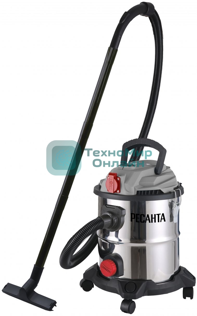 Строительный пылесос Ресанта ПС-1500/20 серебристый, 1500 Вт, уборка сухая/влажная/выдув, пылесборник мешок/контейнер, 20 л
