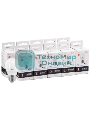 Лампа светодиодная Gauss Elementary 8Вт цок.: E27 шар 220B 3000K св. свеч. бел. теп. (упак.: 10 шт) (53218)