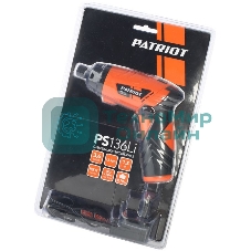 Отвертка аккумуляторная PATRIOT PS 136Li Li-Ion, 3.6 В/1,5 Ач, Реверс, 200 об/мин, 3,5 Нм, патрон: НЕХ 1/4