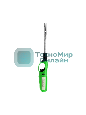 Бытовая газовая пьезозажигалка с классическим пламенем многоразовая (1 шт.) зеленая СК-302W с гибким стержнем Сокол