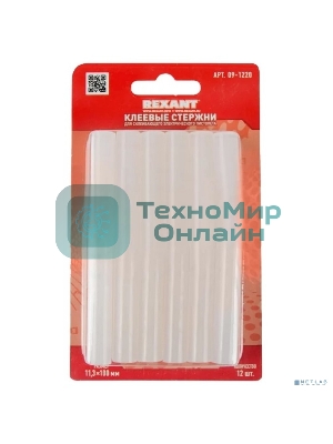 Клеевые стержни Rexant, Ø11 мм, 100 мм, прозрачные, 12 шт., блистер