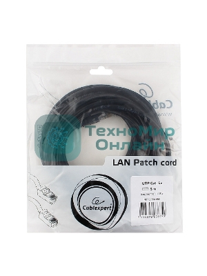 Патч-корд UTP Cablexpert cat.5e, 5м, литой, многожильный черный