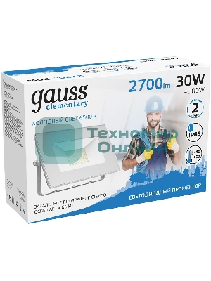 Прожектор светодиодный Gauss Elementary 30Вт 2100лм IP65 6500К бел.