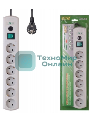 Сетевой фильтр Most RG 2 м, 6 розеток, белый, коробка
