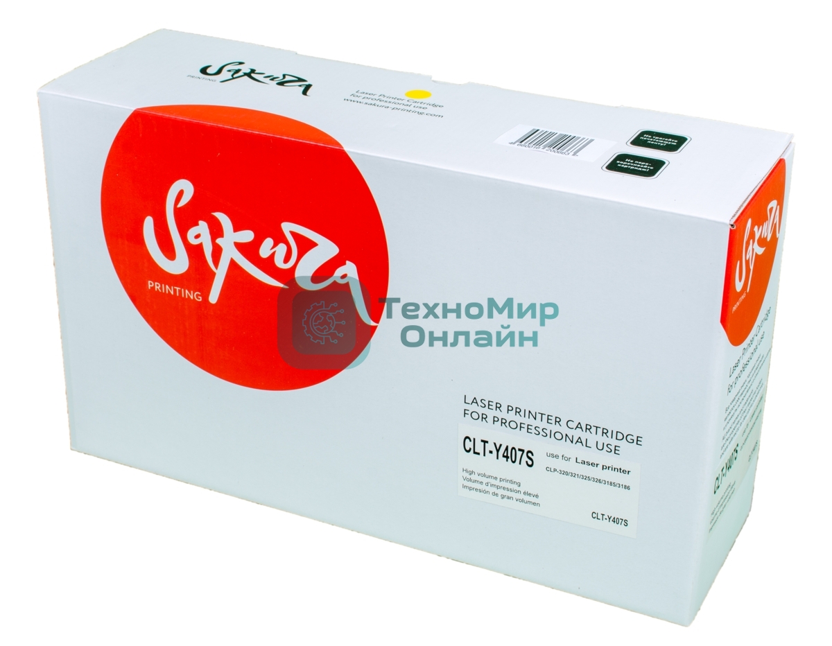 Картридж лазерный Sakura CLTY407S для Samsung CLP-320/325, CLX-3185, желтый, 1000 к.