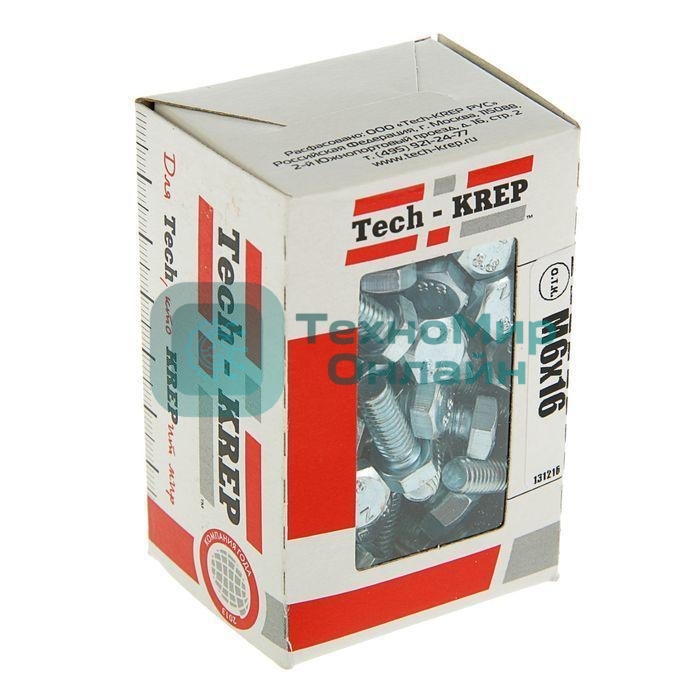 Болт М6х16 с шестигранной головкой цинк. DIN 933 (уп. 100 шт) класс прочности 8.8. коробка Tech-Krep 105200