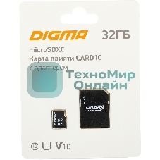Флеш карта microSDXC 32Gb Class10 Digma CARD10 + adapter