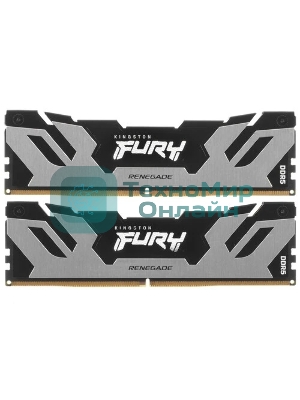 Оперативная память Kingston Fury Renegade, DDR5, 32GB (2x16GB), 6400MHz, CL32, DIMM, с радиатором, серебристый/черный