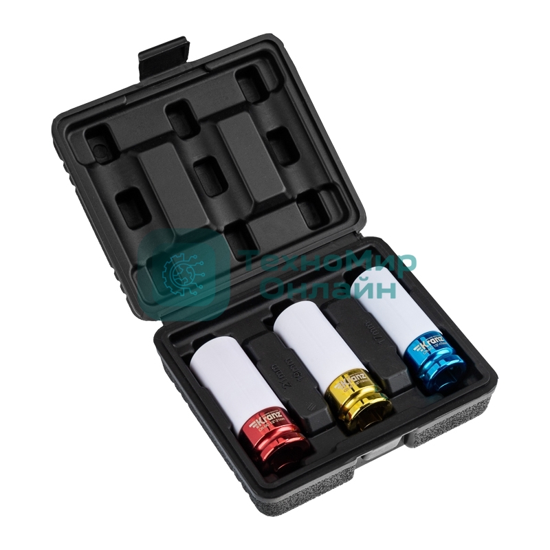 Набор шестигранных ударных удлиненных торцевых головок Kranz для колесных дисков, 1/2