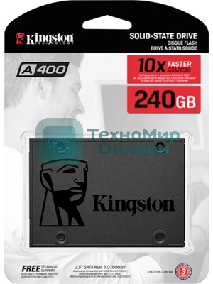 Накопитель SSD Kingston A400, 240Gb, SATA III, 2.5