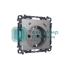 Комплект механизма электрической розетки 2USB С+C 20W с/з на винтовых зажимах 16A-250V ALFA Сталь матовый QUANT (AP5105, VM165) MA510510