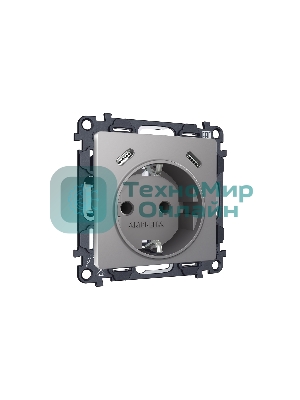 Комплект механизма электрической розетки 2USB С+C 20W с/з на винтовых зажимах 16A-250V ALFA Сталь матовый QUANT (AP5105, VM165) MA510510