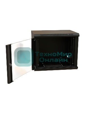 Шкаф коммутационный WRline (WR-TW-1245-GP-RAL9004) настенный 12U 600x450 мм пер. дв. стекл 2 бок. пан. 60 кг черный 370 мм 650 мм IP20 сталь