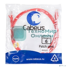 Шнур комм. Cabeus, кат. 6, неэкр., U/UTP, RJ45/RJ45, 250 МГц, PVC, AWG24, 1.5м, красный