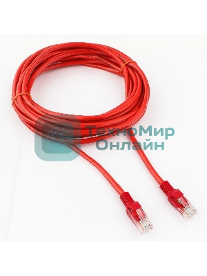Патч-корд UTP Cablexpert cat.5e, 5м, литой, многожильный, красный