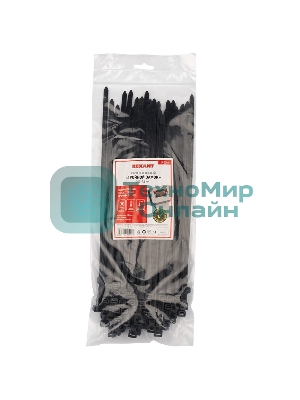 Хомут-стяжкa нейлоновая с тройным замком Rexant 300x7,6 мм, черная, упаковка 100 шт.