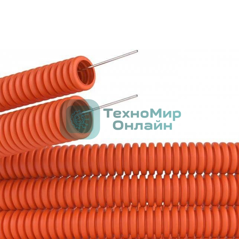 Труба гофрированная из ПНД Rexant с зондом ø 25 мм, оранжевая (50 м/уп.)