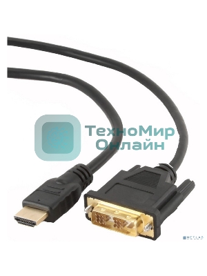 Кабель HDMI-DVI Cablexpert CC-HDMI-DVI-0.5M, 19M/19M, single link, медь, позол.разъемы, экран, 0.5м, черный, пакет