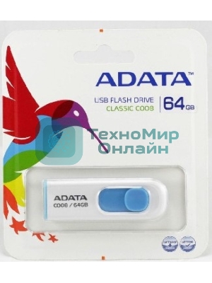 Флешка USB ADATA С008 (AC008-64G-RWE), 64Gb, USB 2.0, R/W 15/5, белый/синий