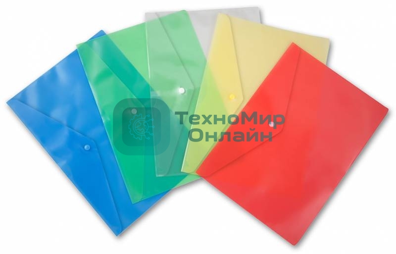 Конверт на кнопке Бюрократ PK804A5/1 A5, пластик, 0.18мм, ассорти