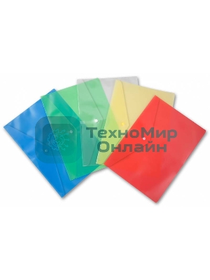 Конверт на кнопке Бюрократ PK804A5/1 A5, пластик, 0.18мм, ассорти
