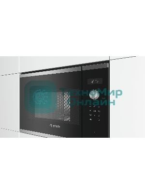 Встраиваемая микроволновая печь Bosch BFL524MS0 нержавеющая сталь, 20 л, 800 Вт, переключатели - поворотный механизм/сенсор