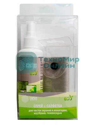 Чистящий набор (салфетки + спрей) Cactus CS-S3001E для экранов и оптики 1 шт 18x18 см 100 мл