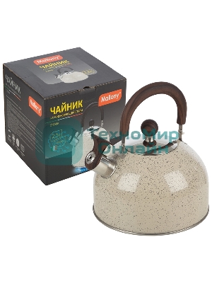 Чайник для плиты STORIA, объем 2,5 л, из нерж стали со свистком, окрашенный, ручка под дерево